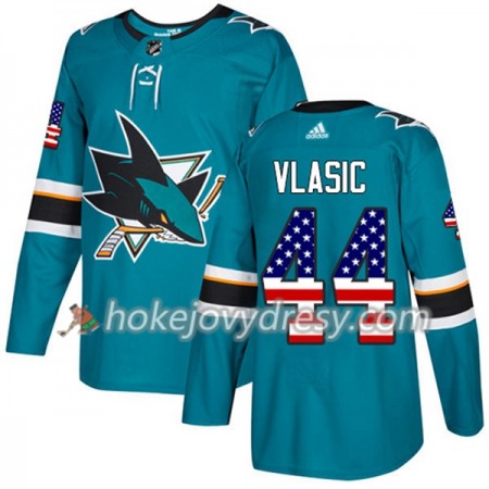 Pánské Hokejový Dres San Jose Sharks Marc-Edouard Vlasic 44 2017-2018 USA Flag Fashion Teal Adidas Authentic